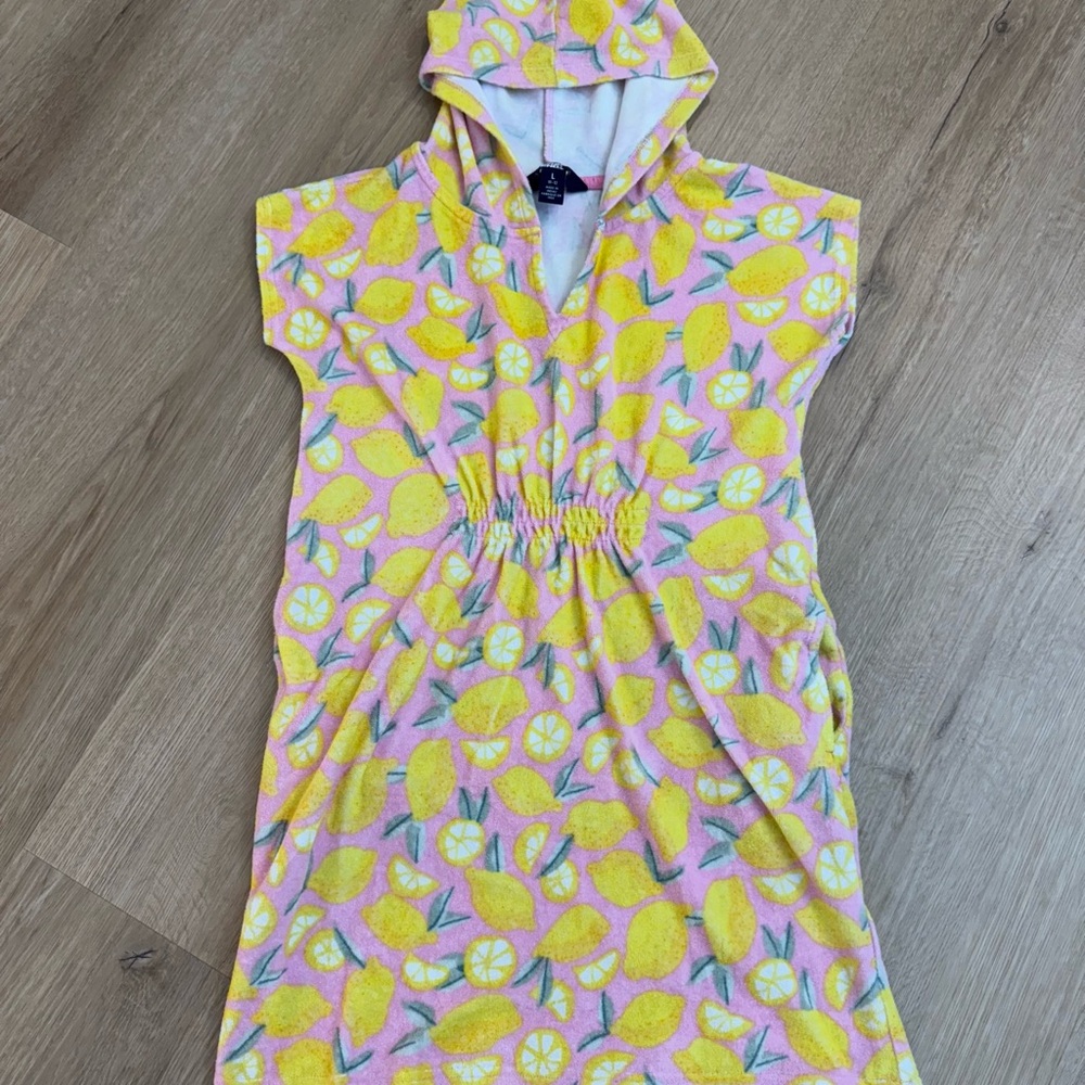Lands' End Pink and Yellow Lemon Print Hooded Garment